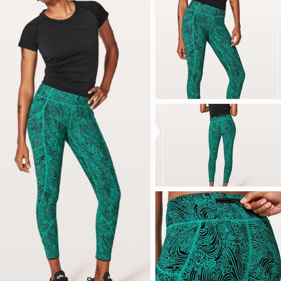 Lululemon, Activewear, Gym, Movement Crop Capri, 6  Green Black and Teal - Picture 1 of 7